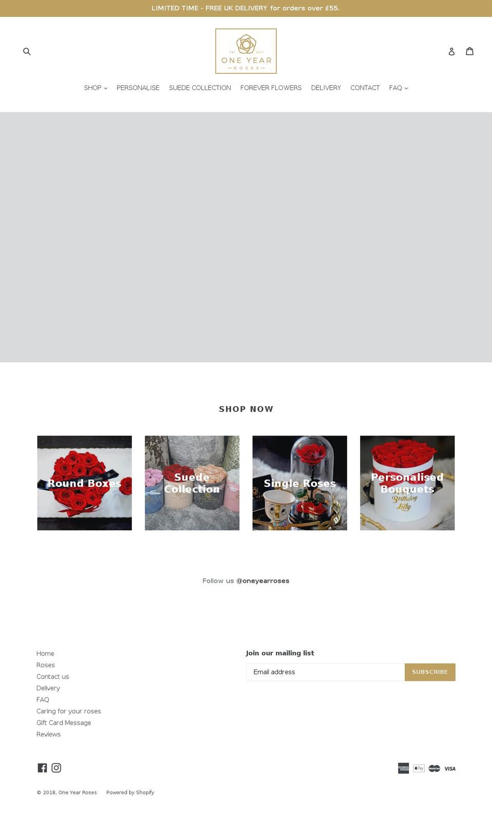 oneyearroses.com — Shopify storefront screenshot