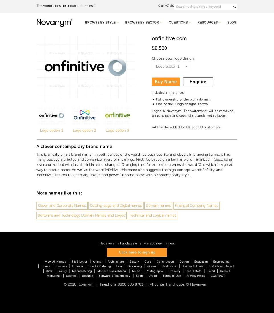 onfinitive.com — Shopify storefront screenshot