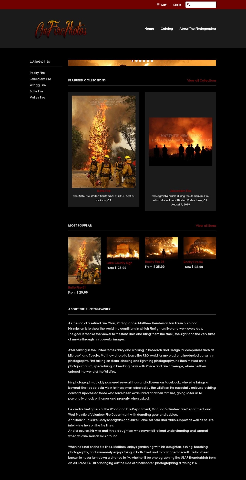 onfirephotos.com shopify website screenshot