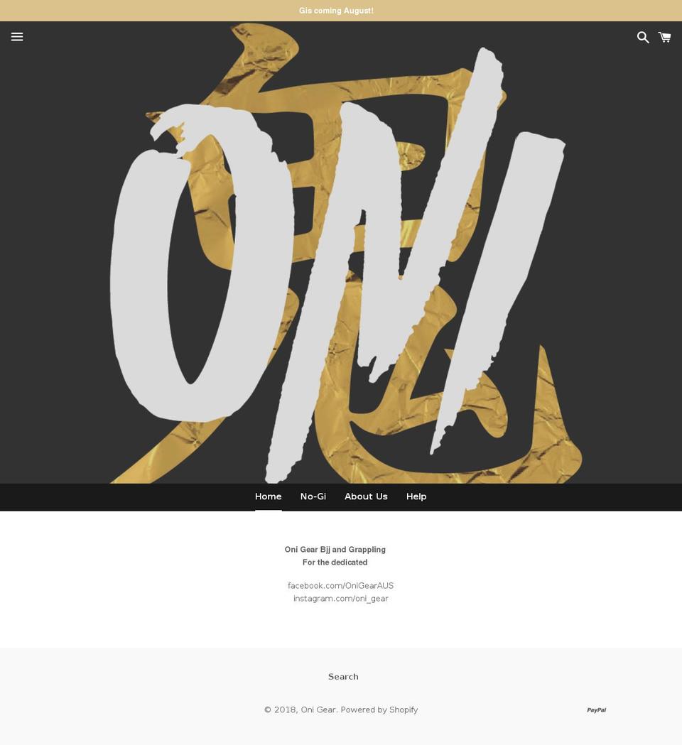 oni-gear.com — Shopify storefront screenshot