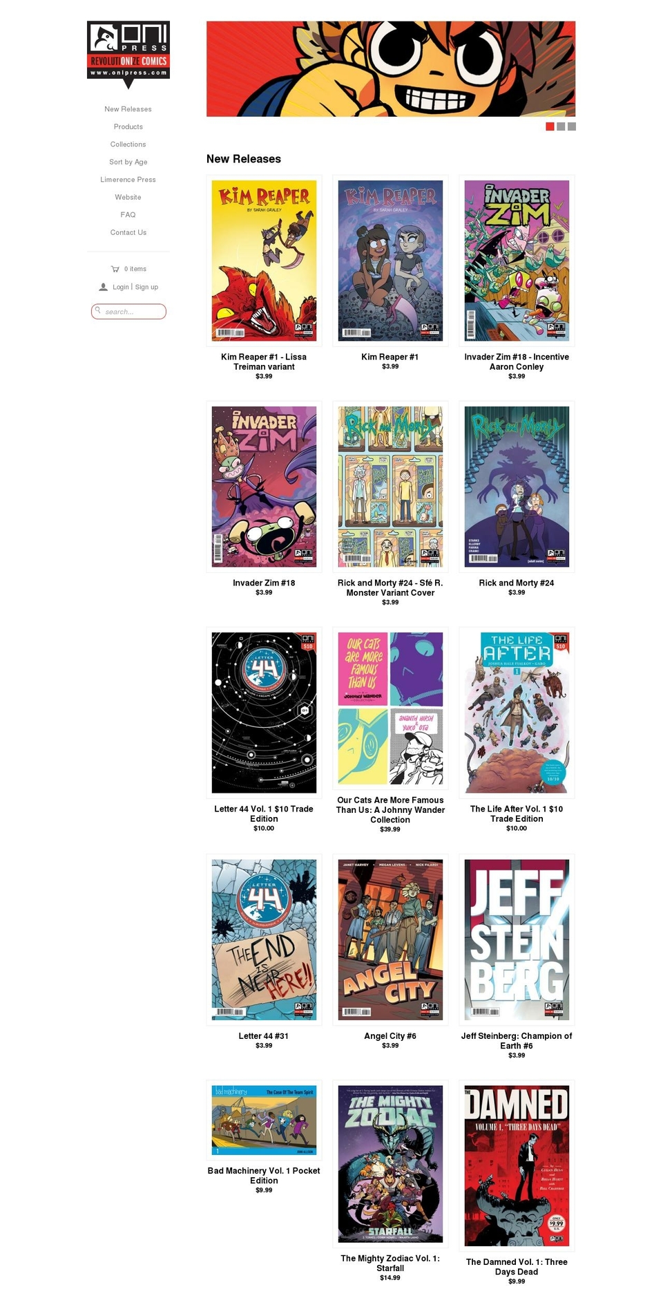 oni-press.myshopify.com shopify website screenshot
