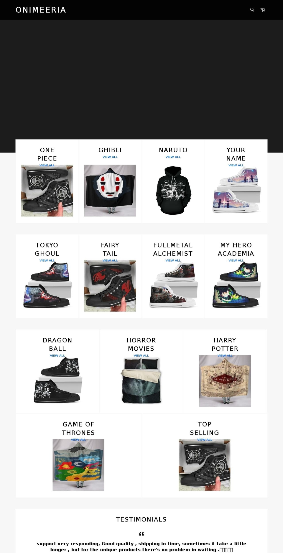 onimeeria.com shopify website screenshot