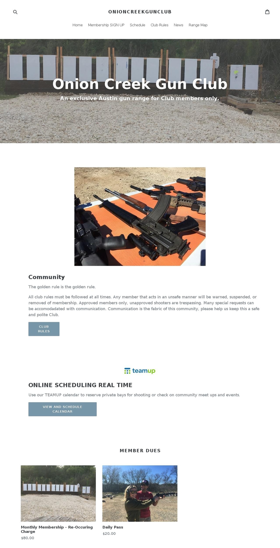 onioncreekgunclub.com — Shopify storefront screenshot