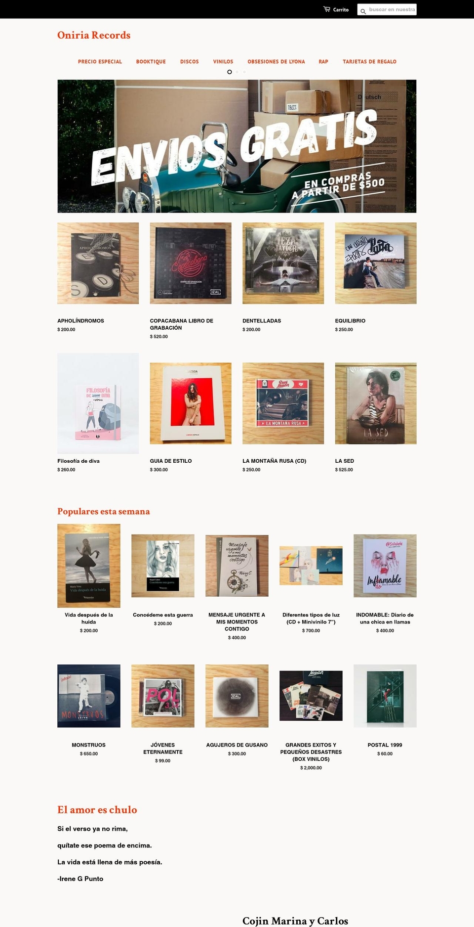 oniriarecords.com shopify website screenshot