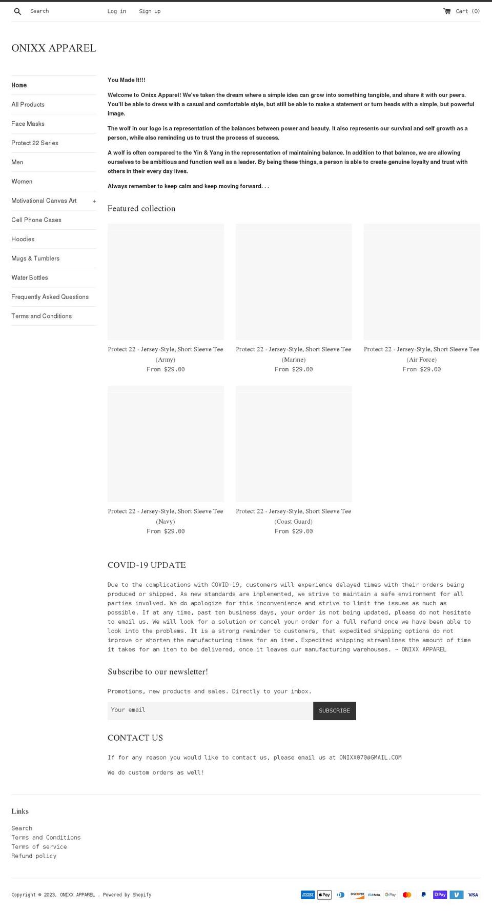 onixxapparel.com shopify website screenshot