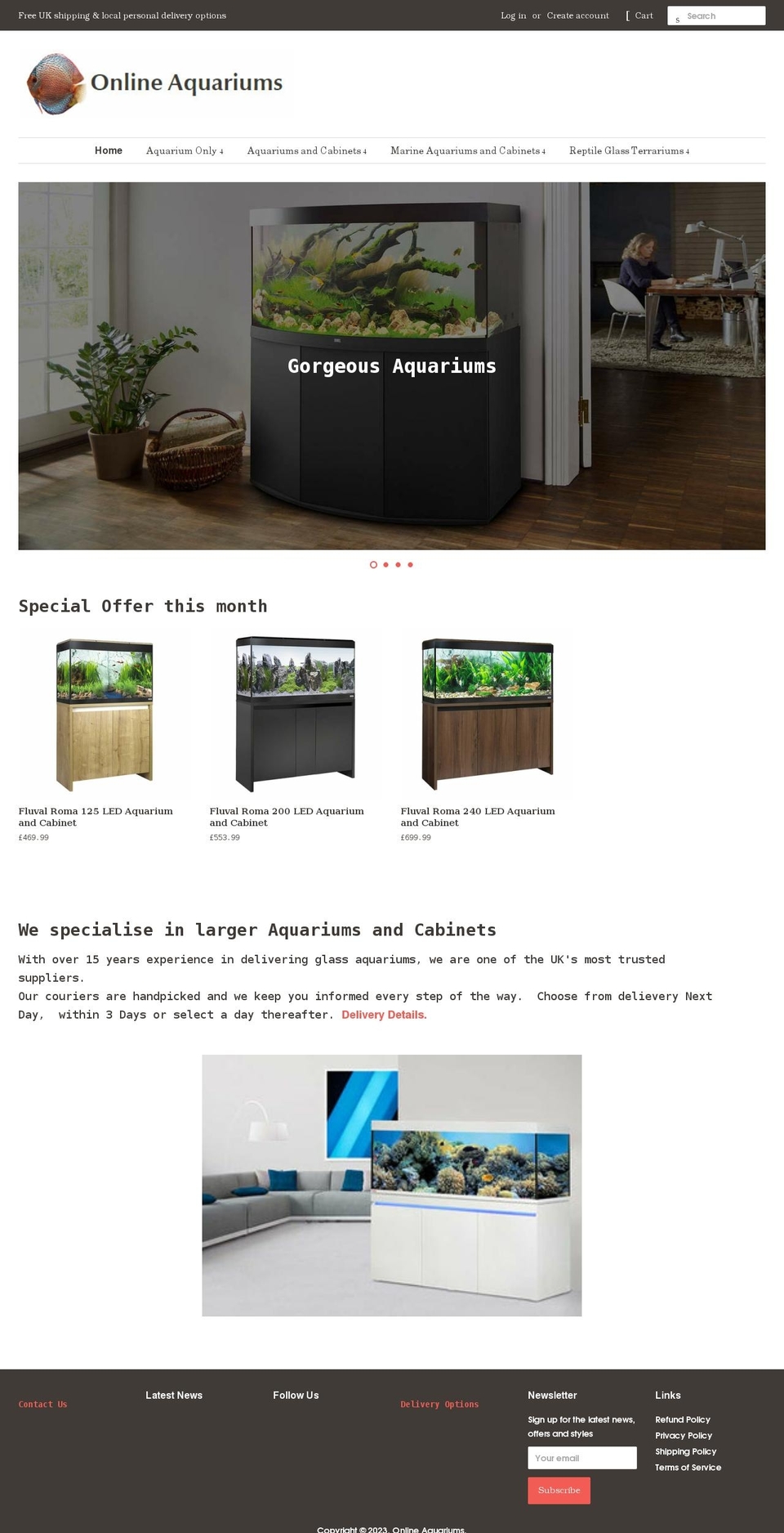 onlineaquariums.co.uk shopify website screenshot