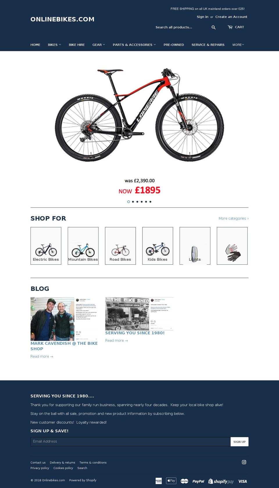 onlinebikes.com — Shopify storefront screenshot
