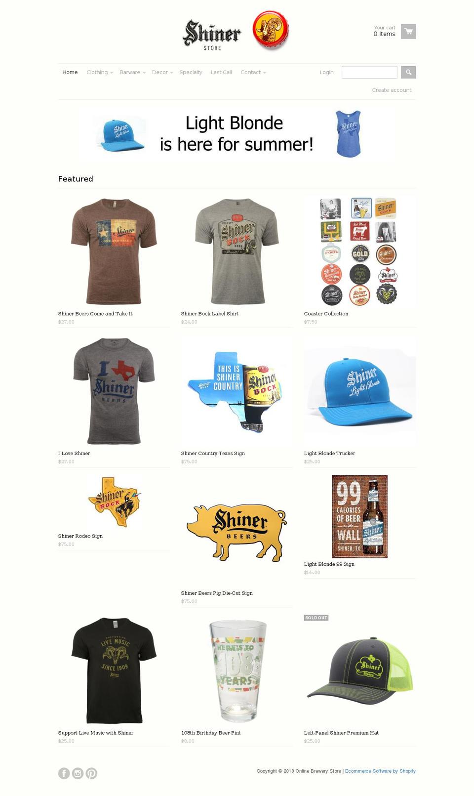 Shiner Opt 1 Shopify theme site example onlinebrewerystore.com