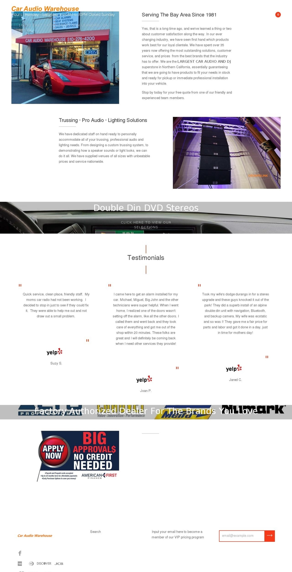 onlinecaraudiowarehouse.com shopify website screenshot