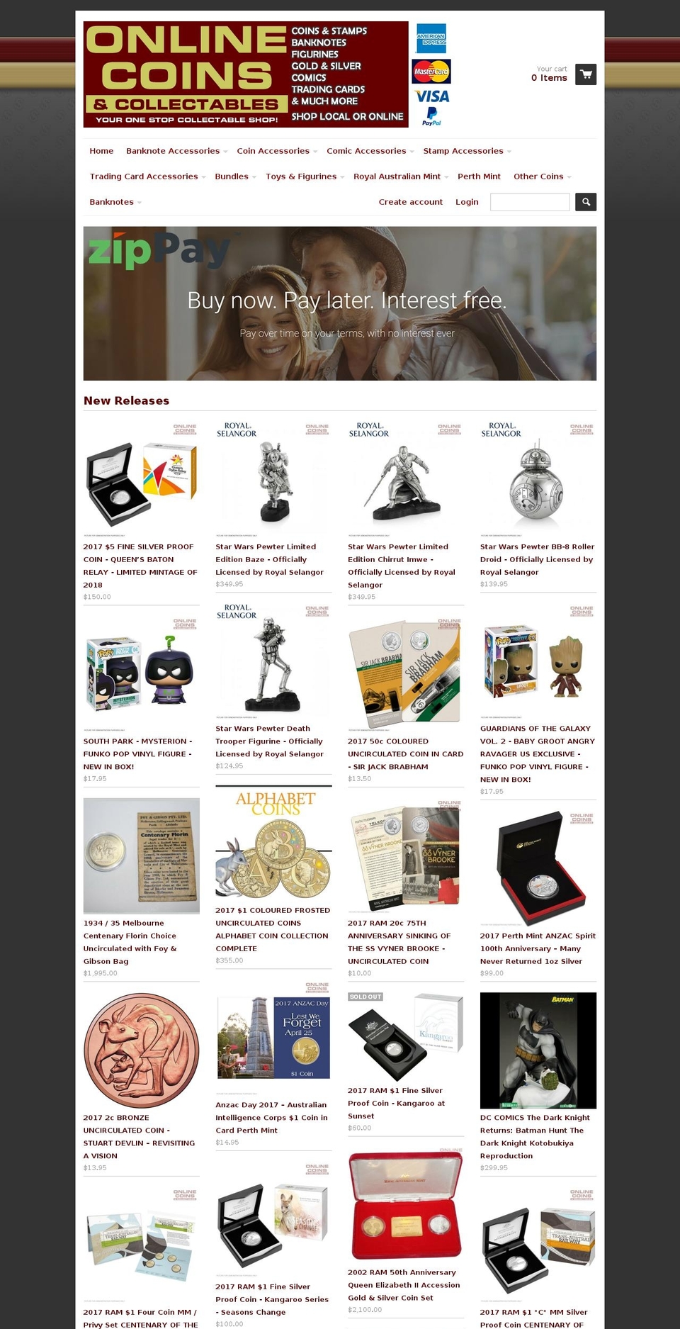 Masonry Shopify theme site example onlinecoinsandcollectables.com.au