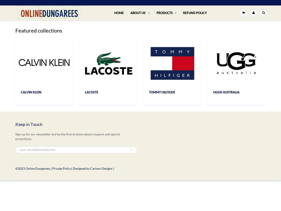 onlinedungarees.com shopify website screenshot