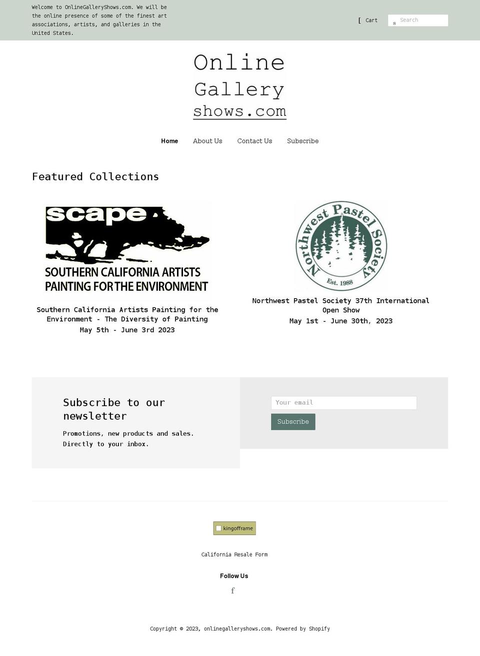 onlinegalleryshows.com shopify website screenshot