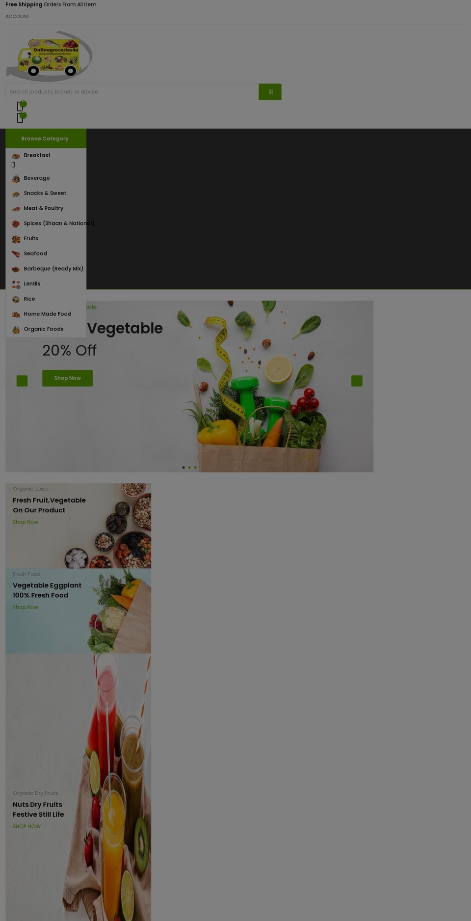 onlinegroceries4u.com shopify website screenshot