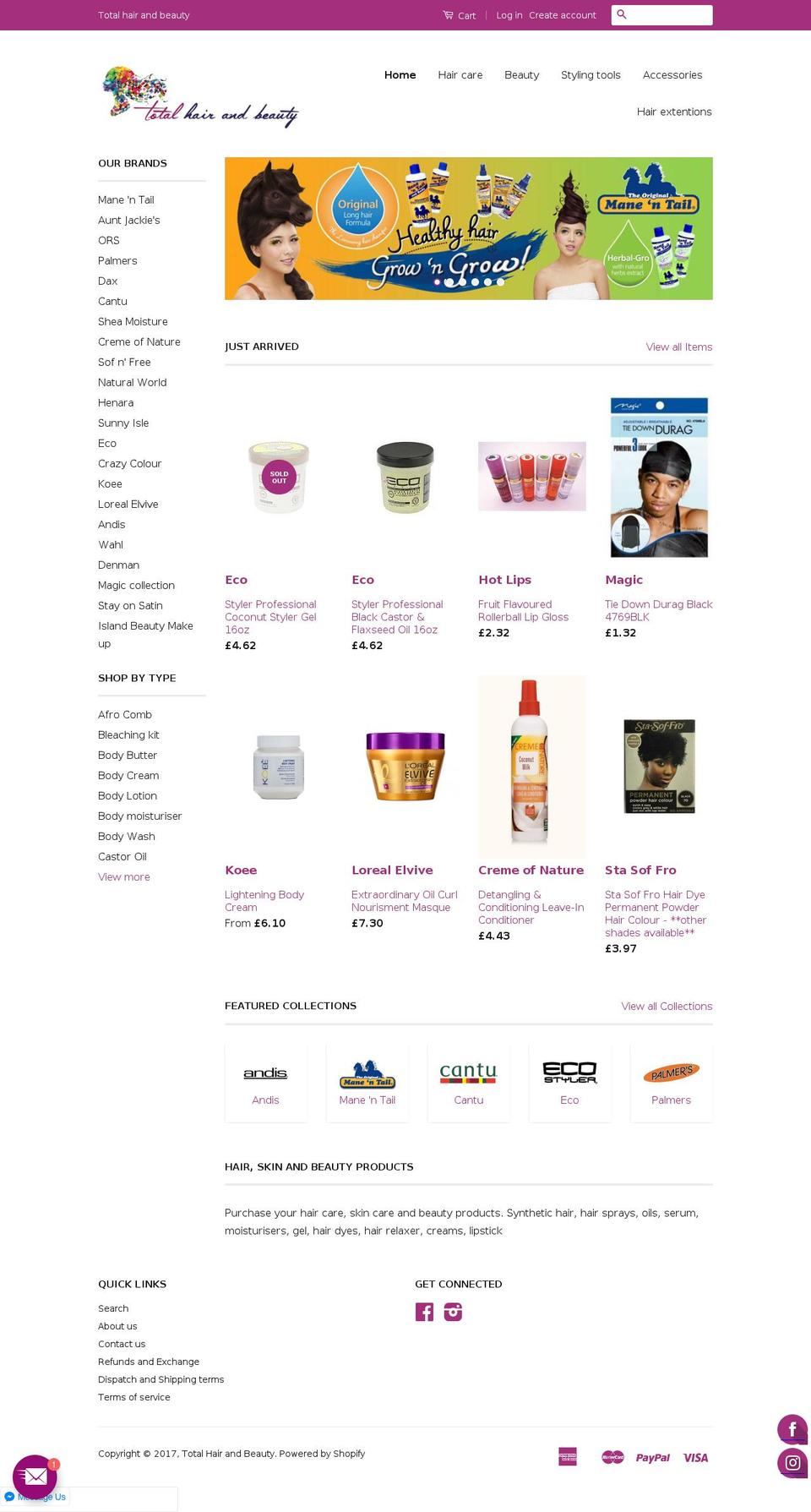 onlinehairandbody.com shopify website screenshot