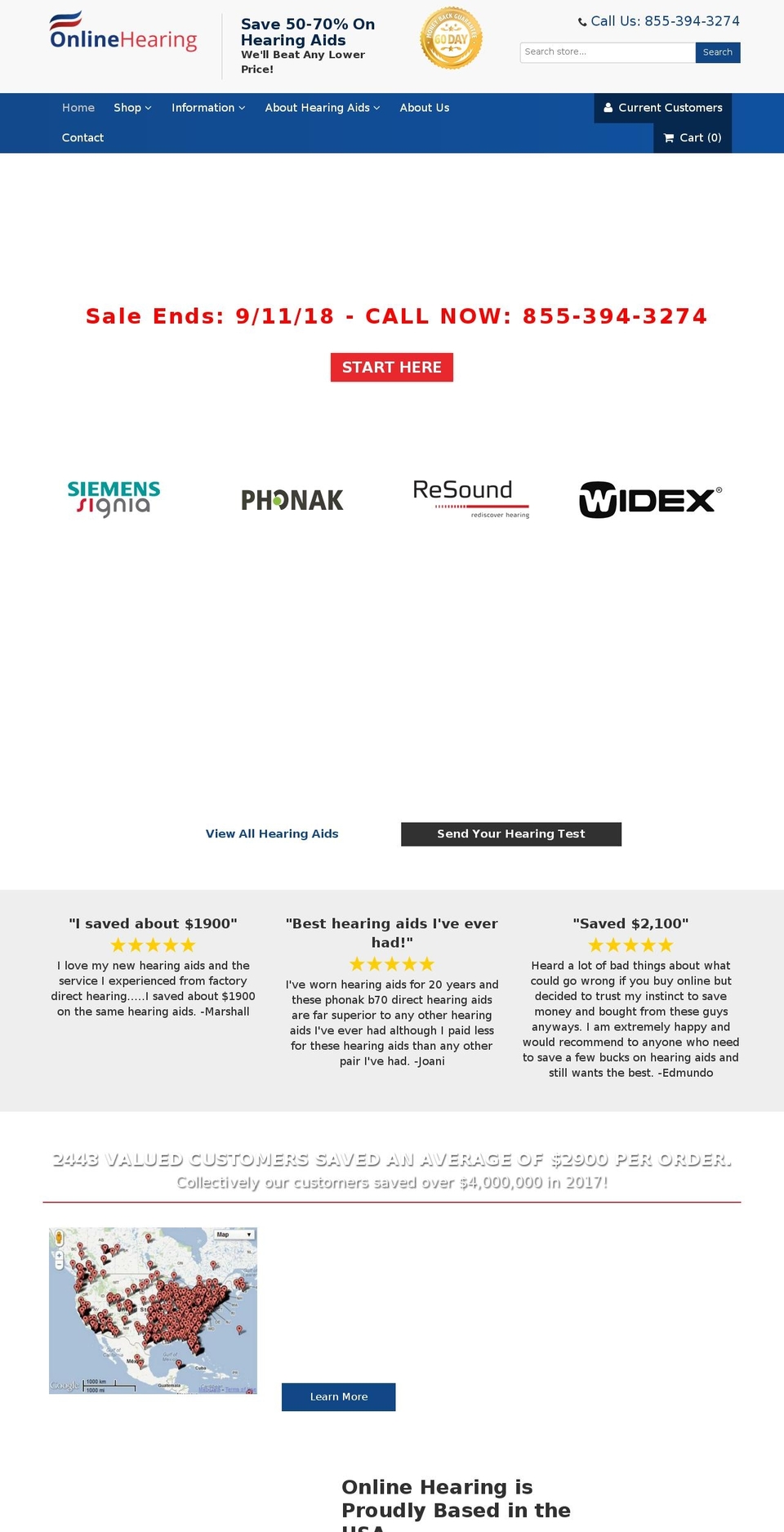onlinehearing.com — Shopify storefront screenshot