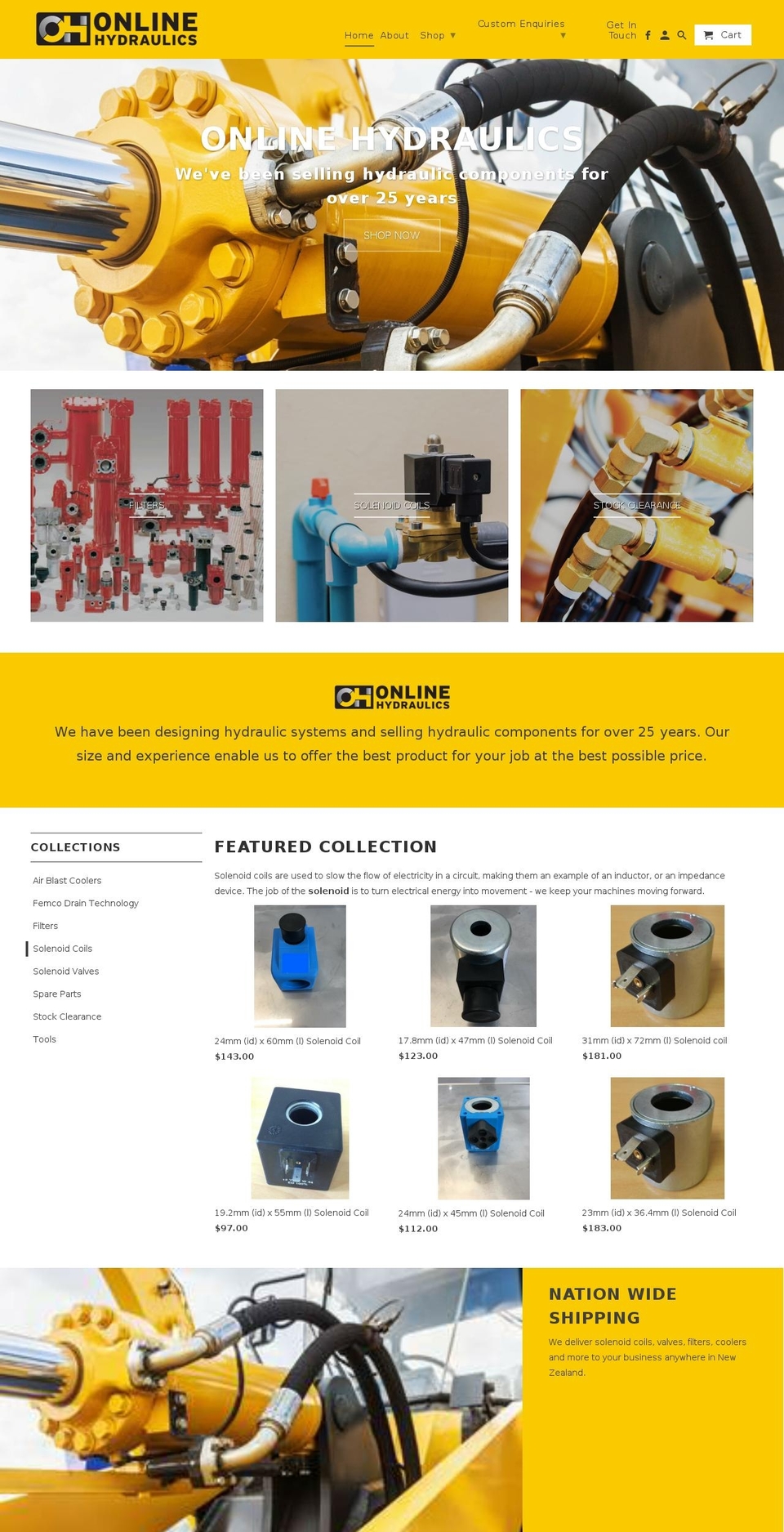 onlinehydraulics.co.nz shopify website screenshot