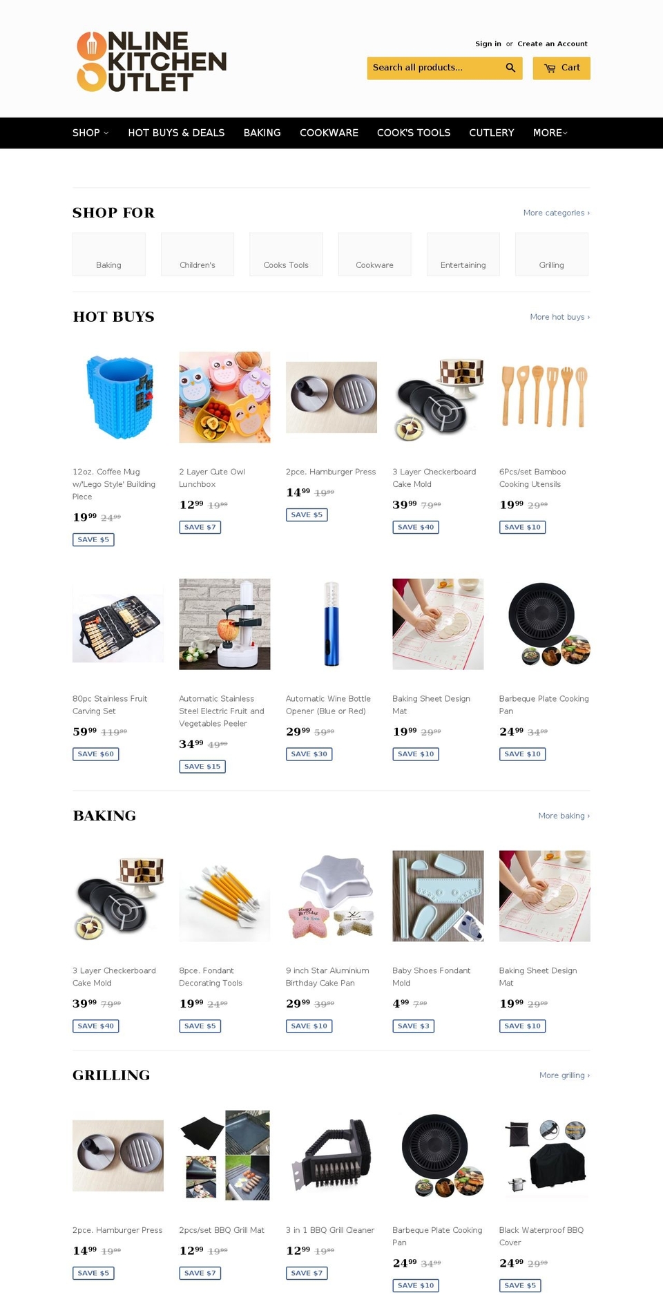 onlinekitchenoutlet.com shopify website screenshot