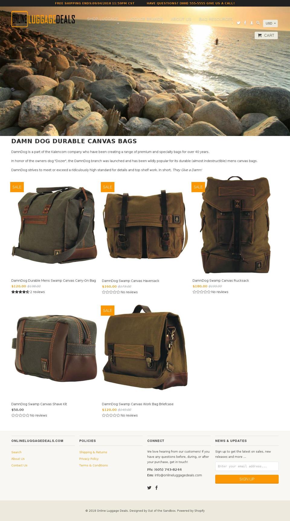 onlineluggagedeals.com — Shopify storefront screenshot