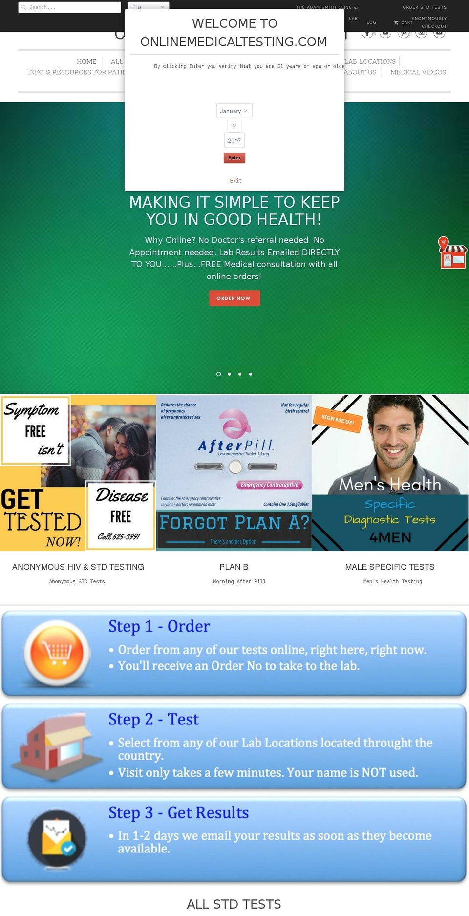 onlinemedicaltesting.com shopify website screenshot