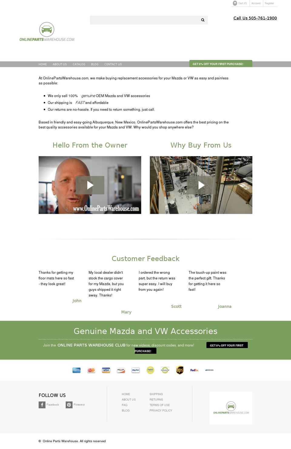 onlinepartswarehouse.com shopify website screenshot