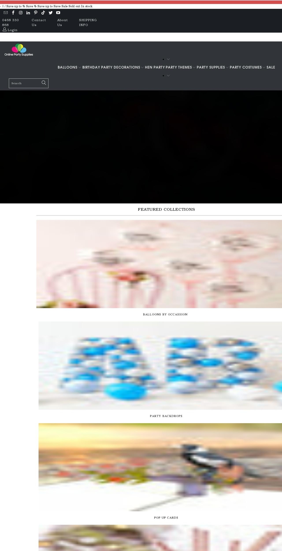 onlinepartysupplies.com.au shopify website screenshot