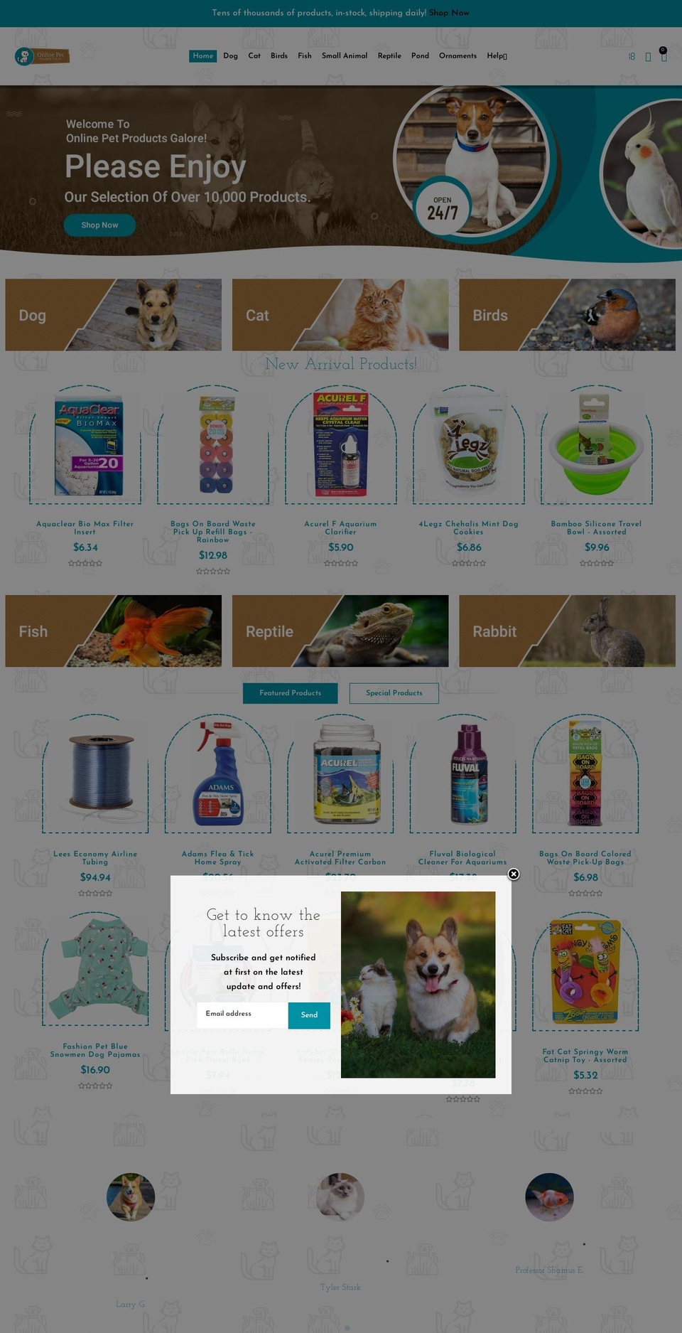 onlinepetproductsgalore.com shopify website screenshot