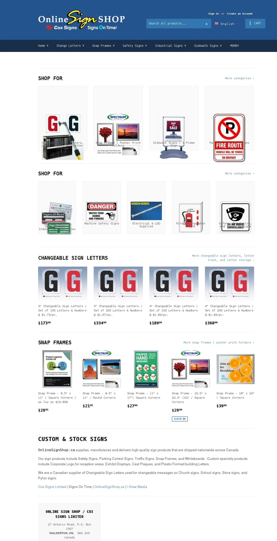 onlinesignshop.ca shopify website screenshot