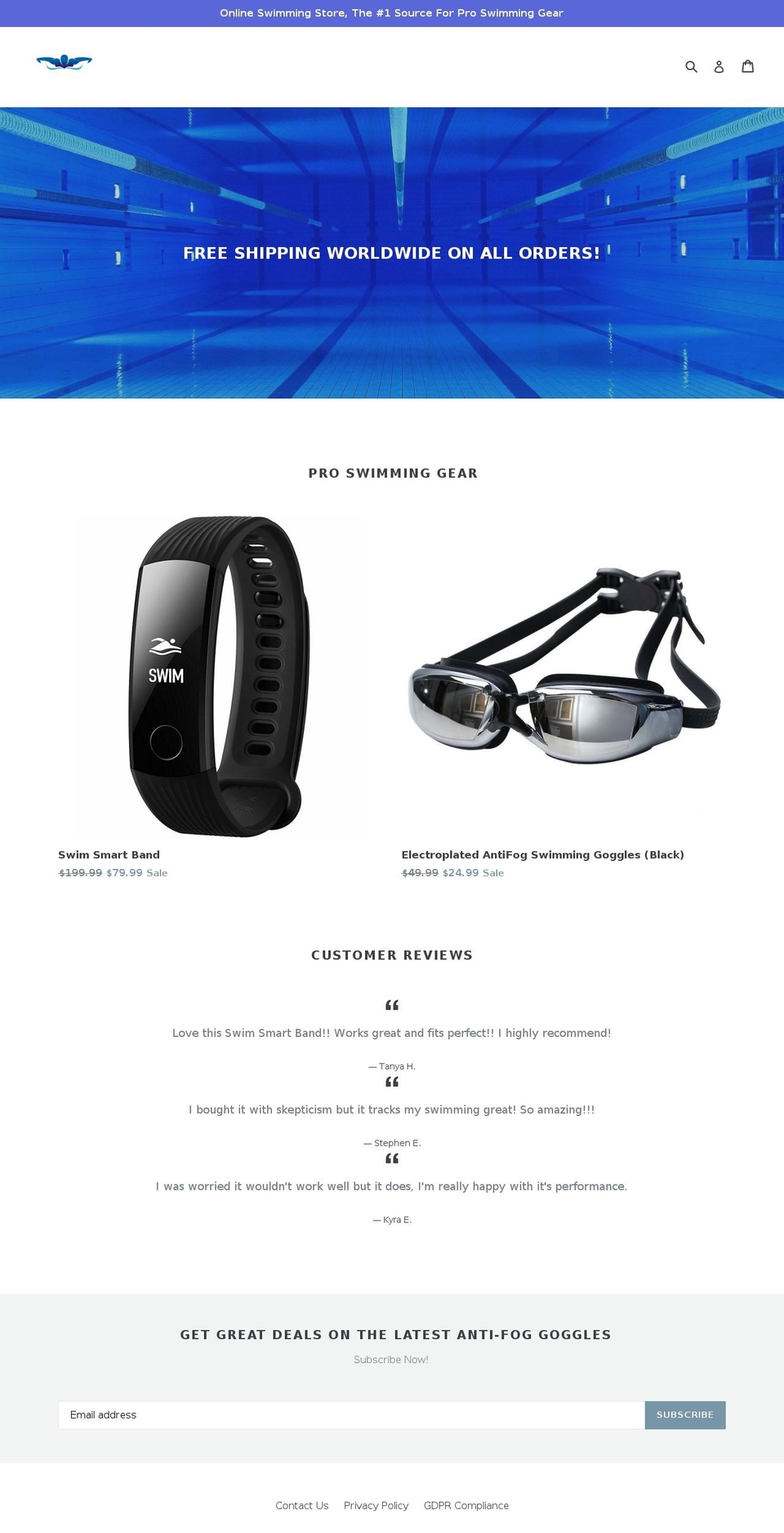 onlineswimmingstore.com — Shopify storefront screenshot