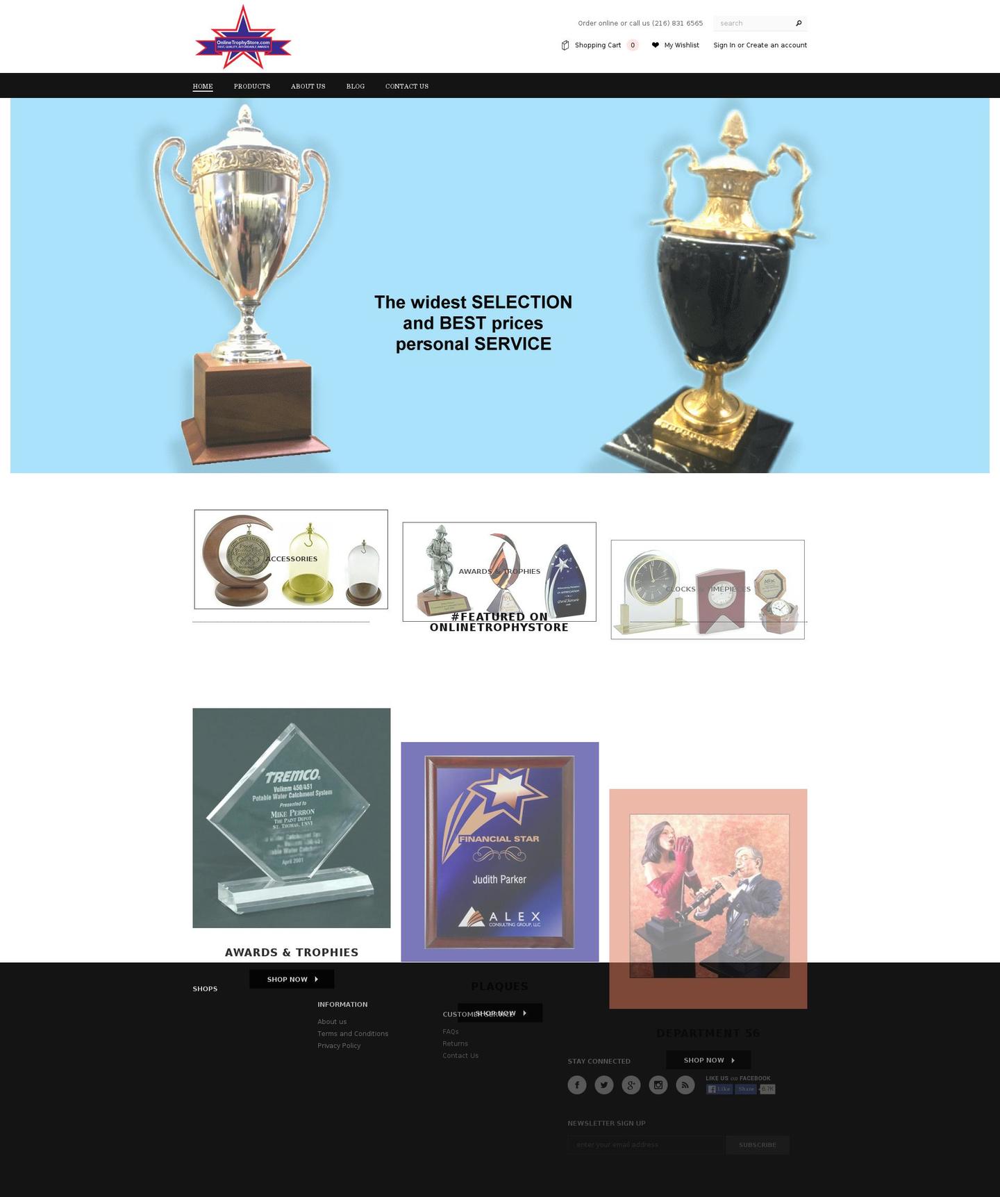 onlinetrophystore.com shopify website screenshot