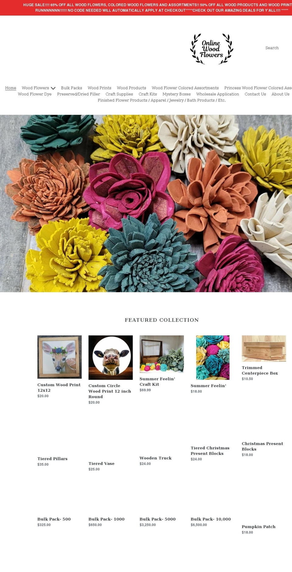 onlinewoodflowers.com shopify website screenshot