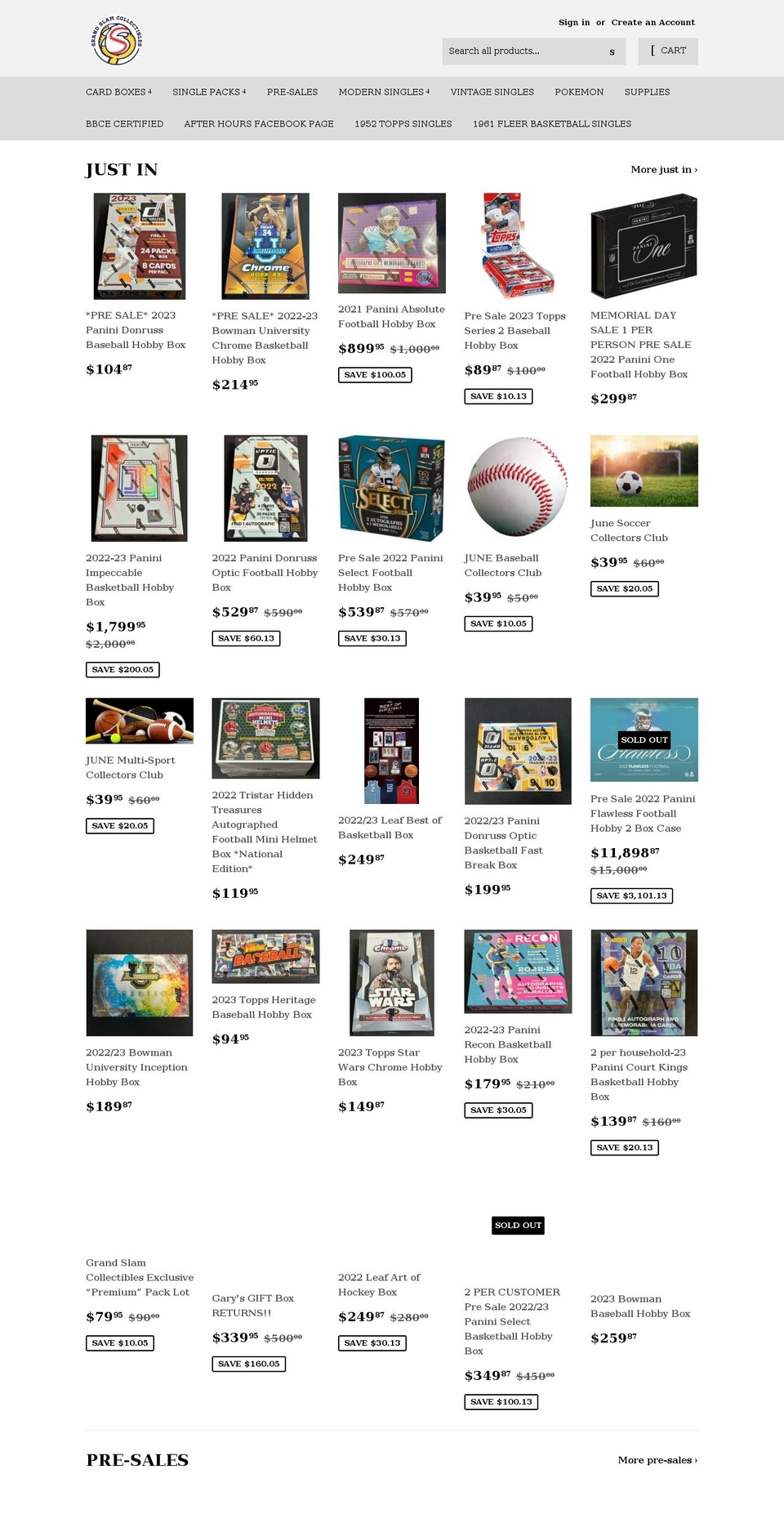 onlyatgrandslam.com — Shopify storefront screenshot