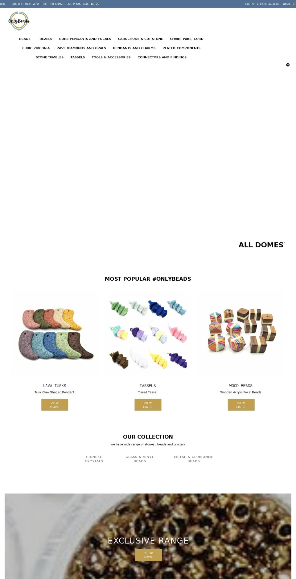 onlybeads.com shopify website screenshot