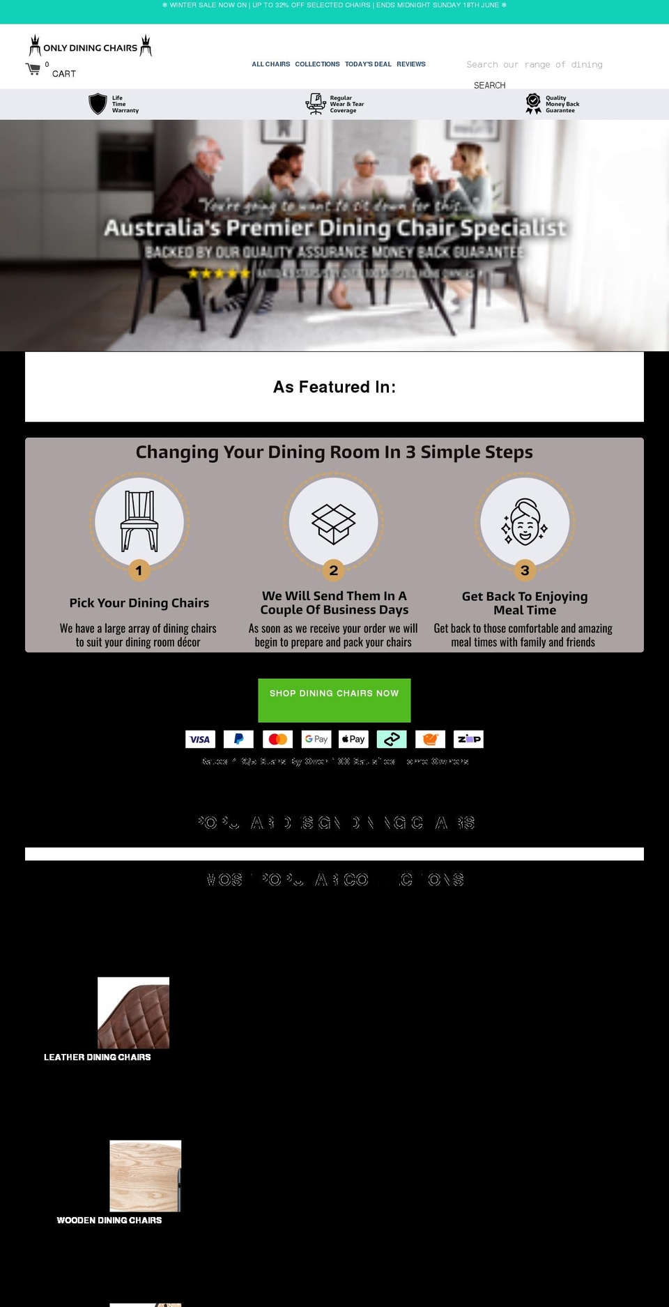 onlydiningchairs.com.au shopify website screenshot