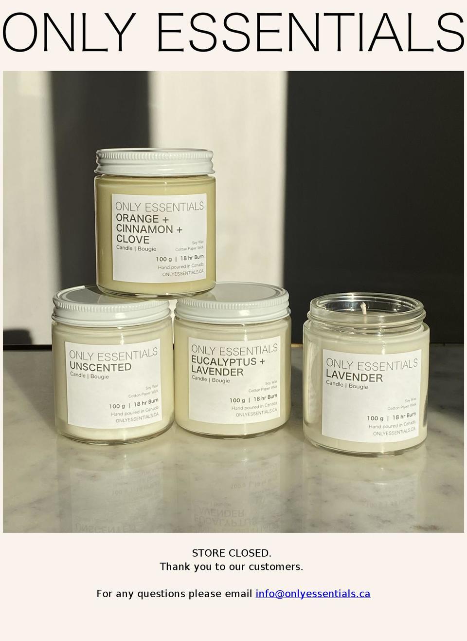 onlyessentials.ca shopify website screenshot