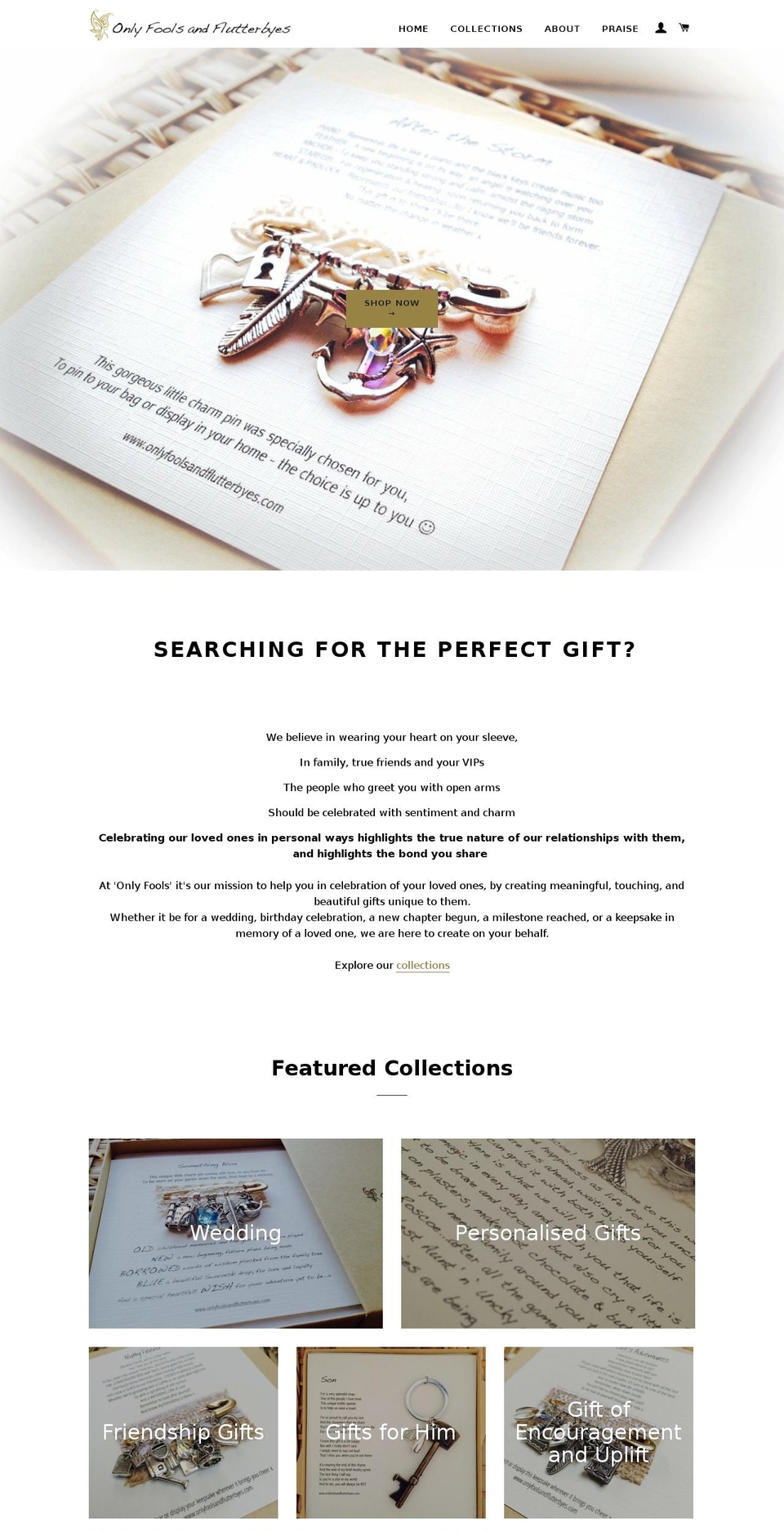 onlyfoolsandflutterbyes.com — Shopify storefront screenshot