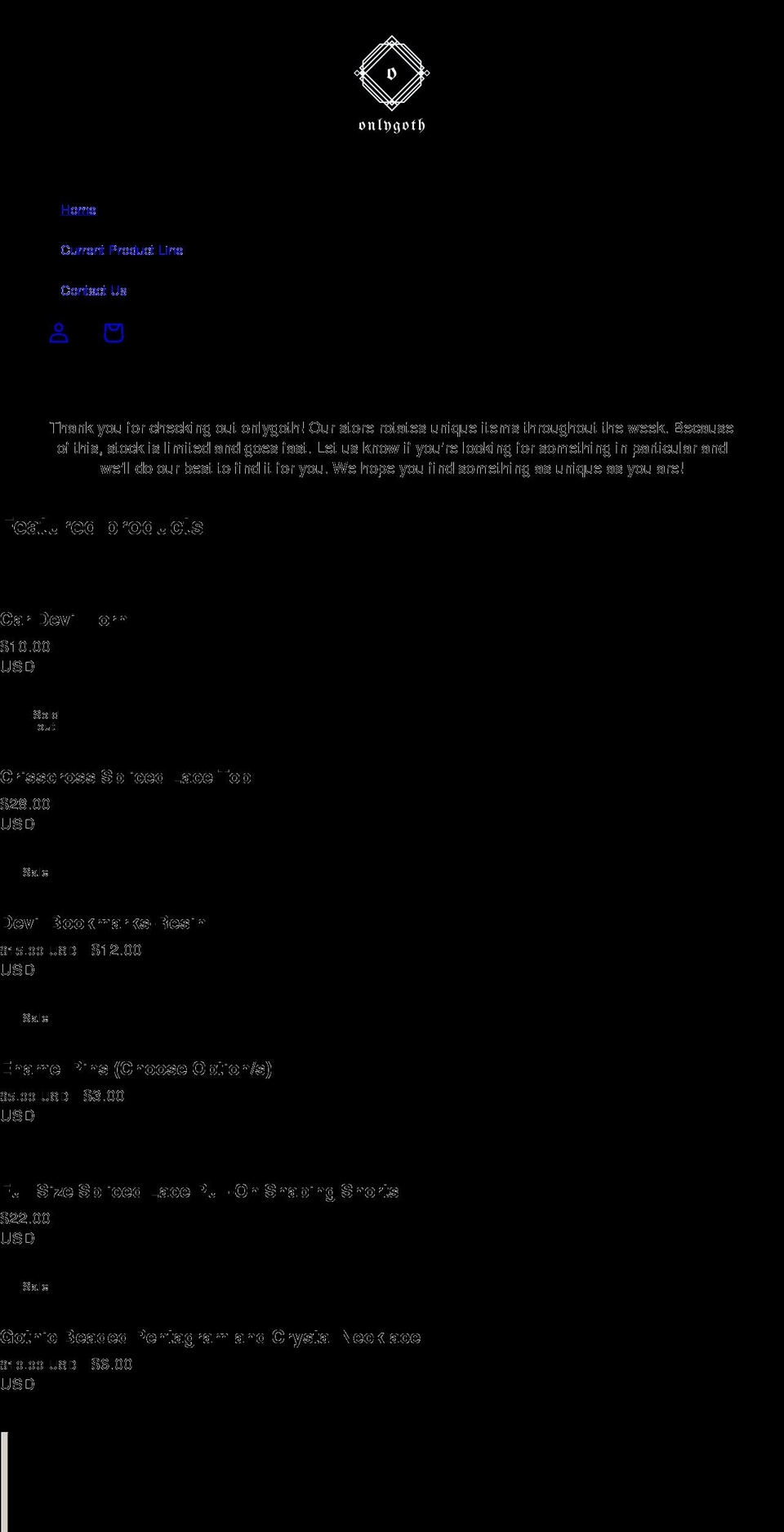 onlygoth.com shopify website screenshot