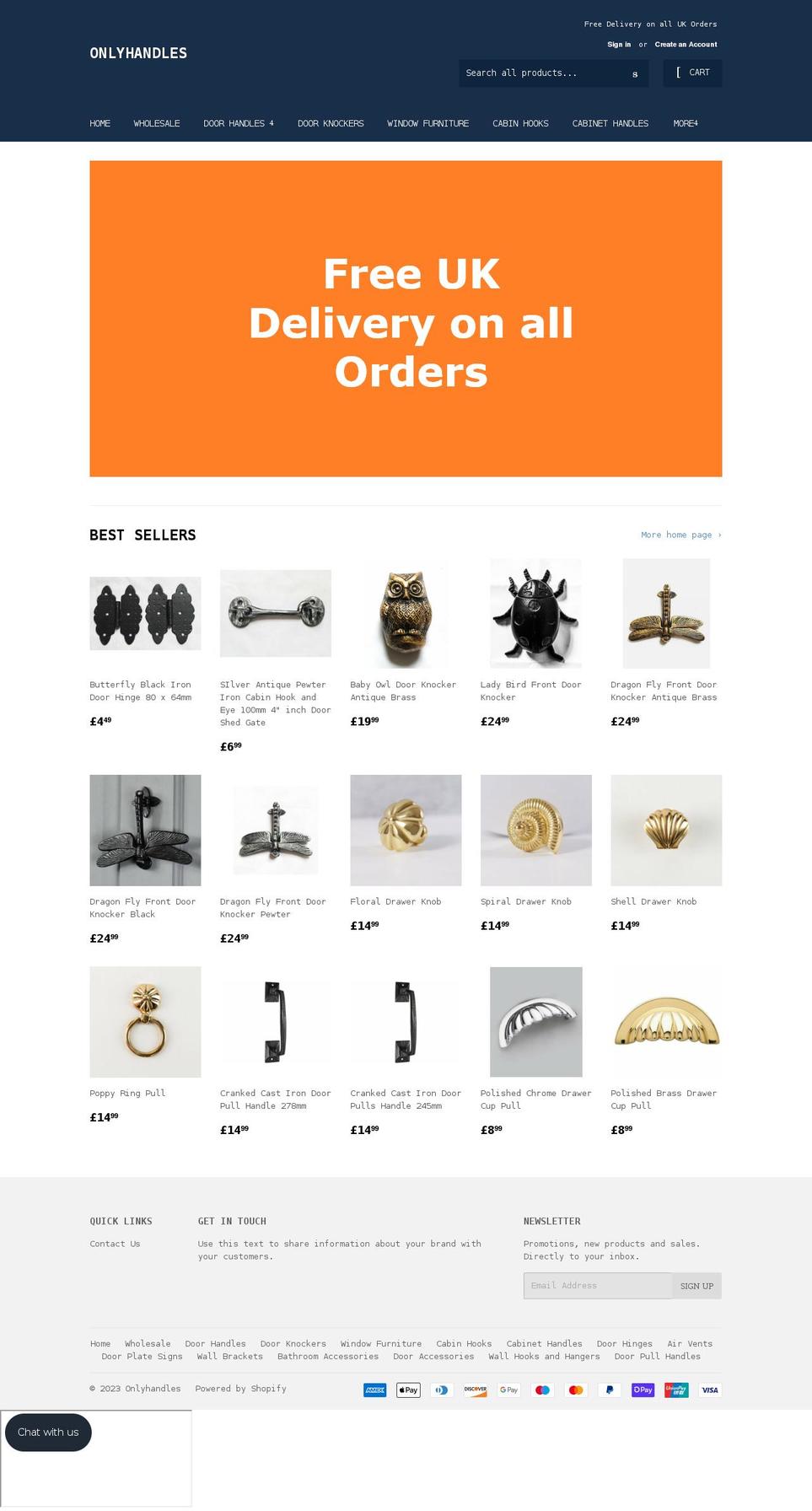onlyhandles.co.uk shopify website screenshot