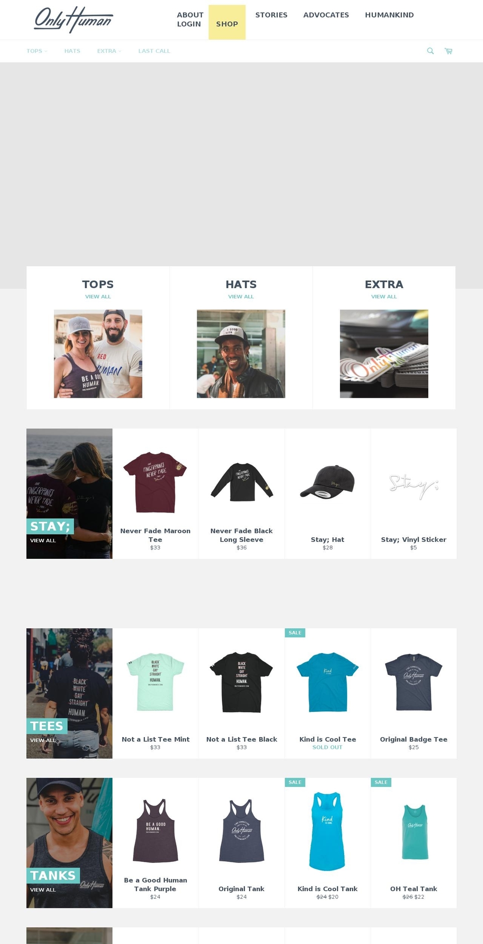 onlyhumanlifestyle.com shopify website screenshot
