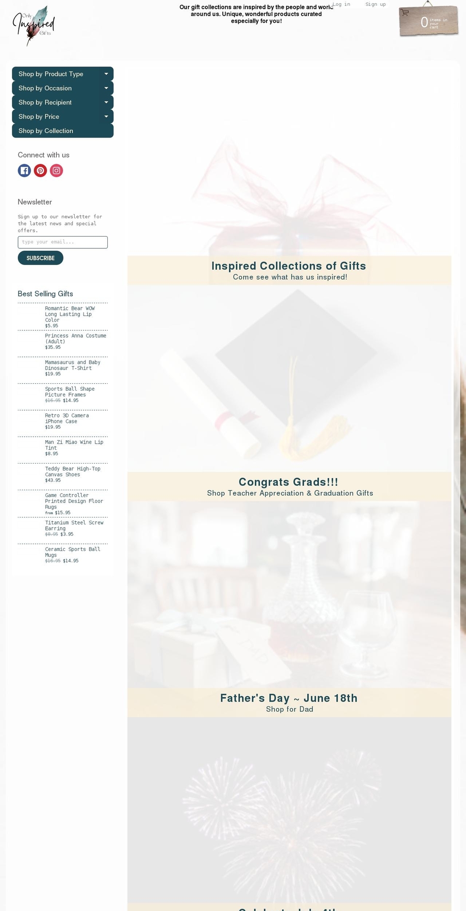 onlyinspiredgifts.com shopify website screenshot