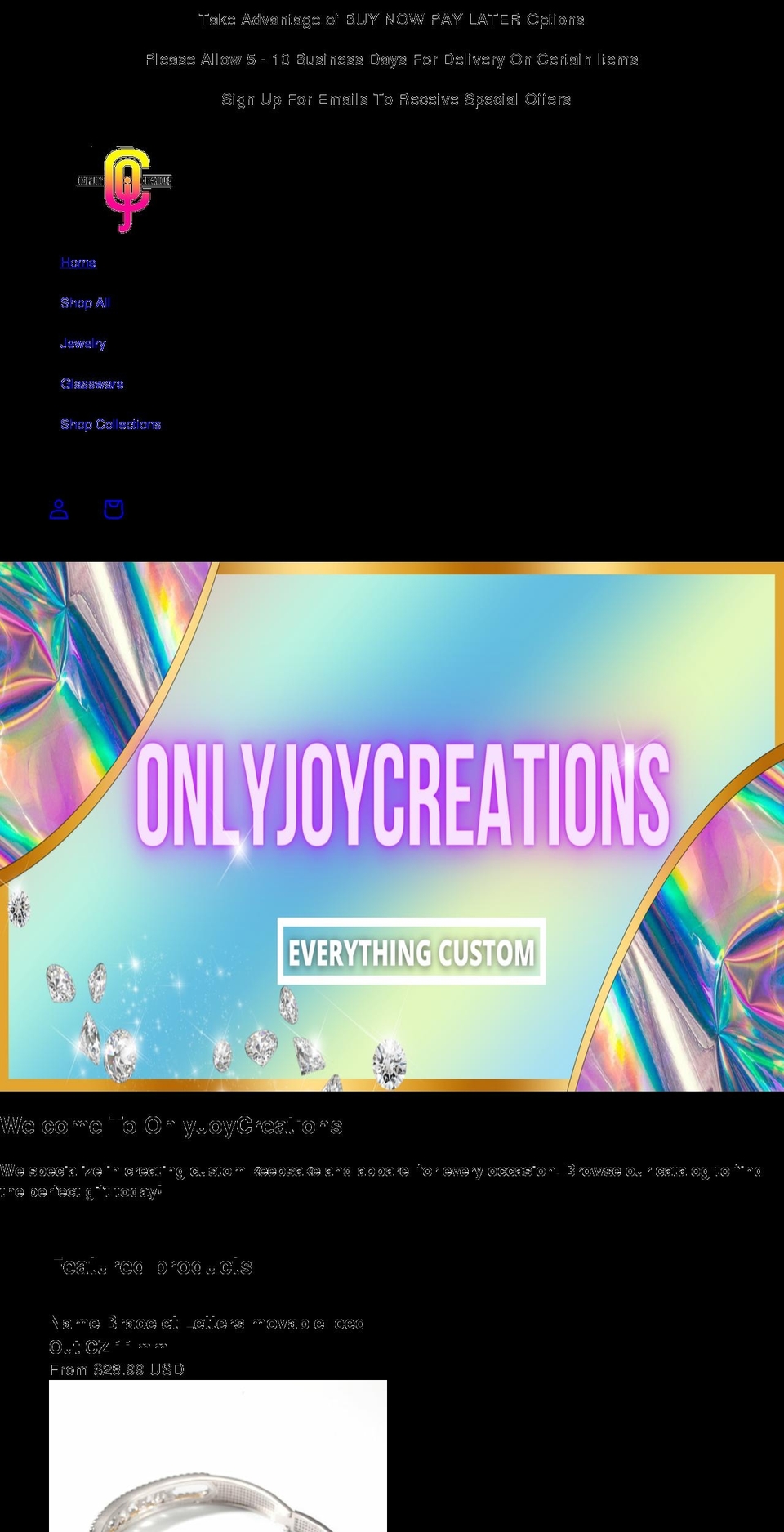 onlyjoycreations.com shopify website screenshot