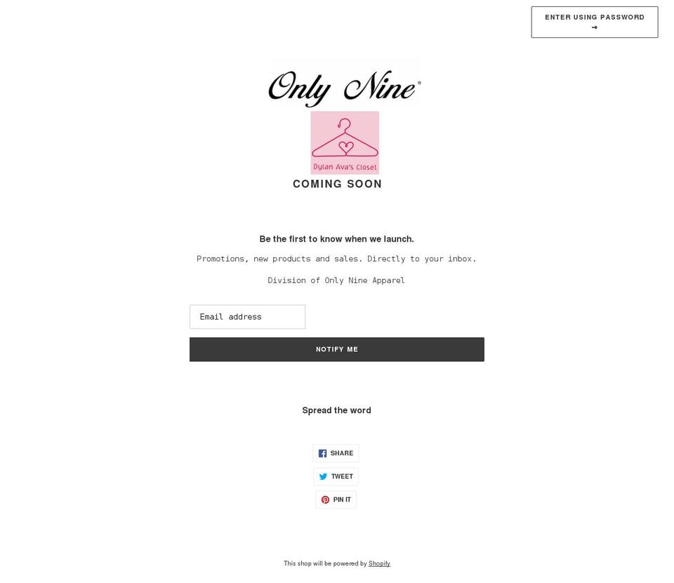 onlynine.com shopify website screenshot