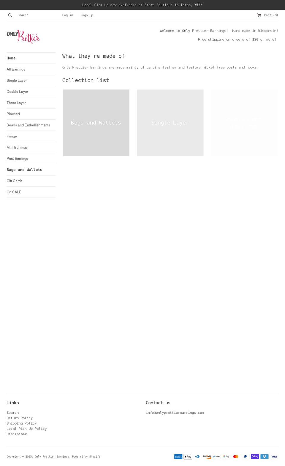 onlyprettierearrings.com shopify website screenshot