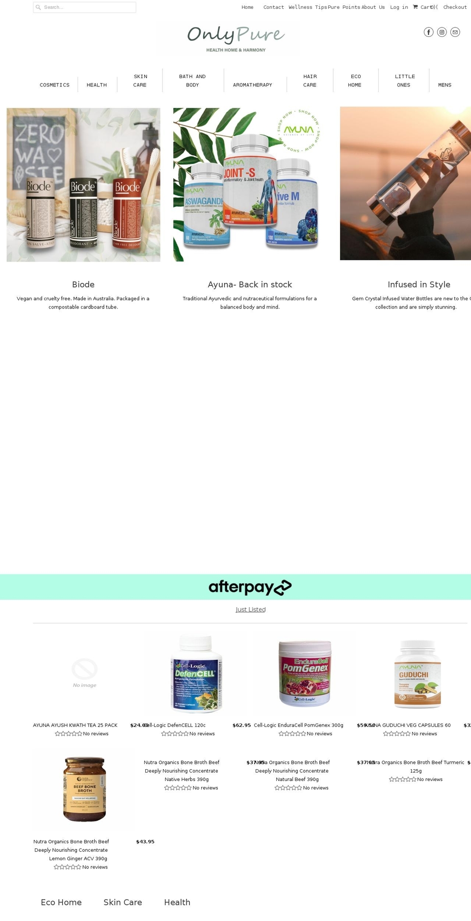 onlypure.com.au shopify website screenshot