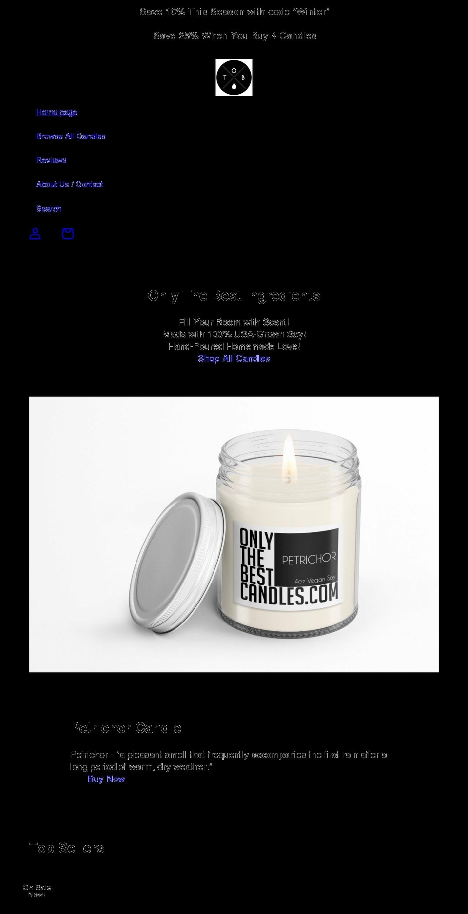 onlythebestcandles.com shopify website screenshot