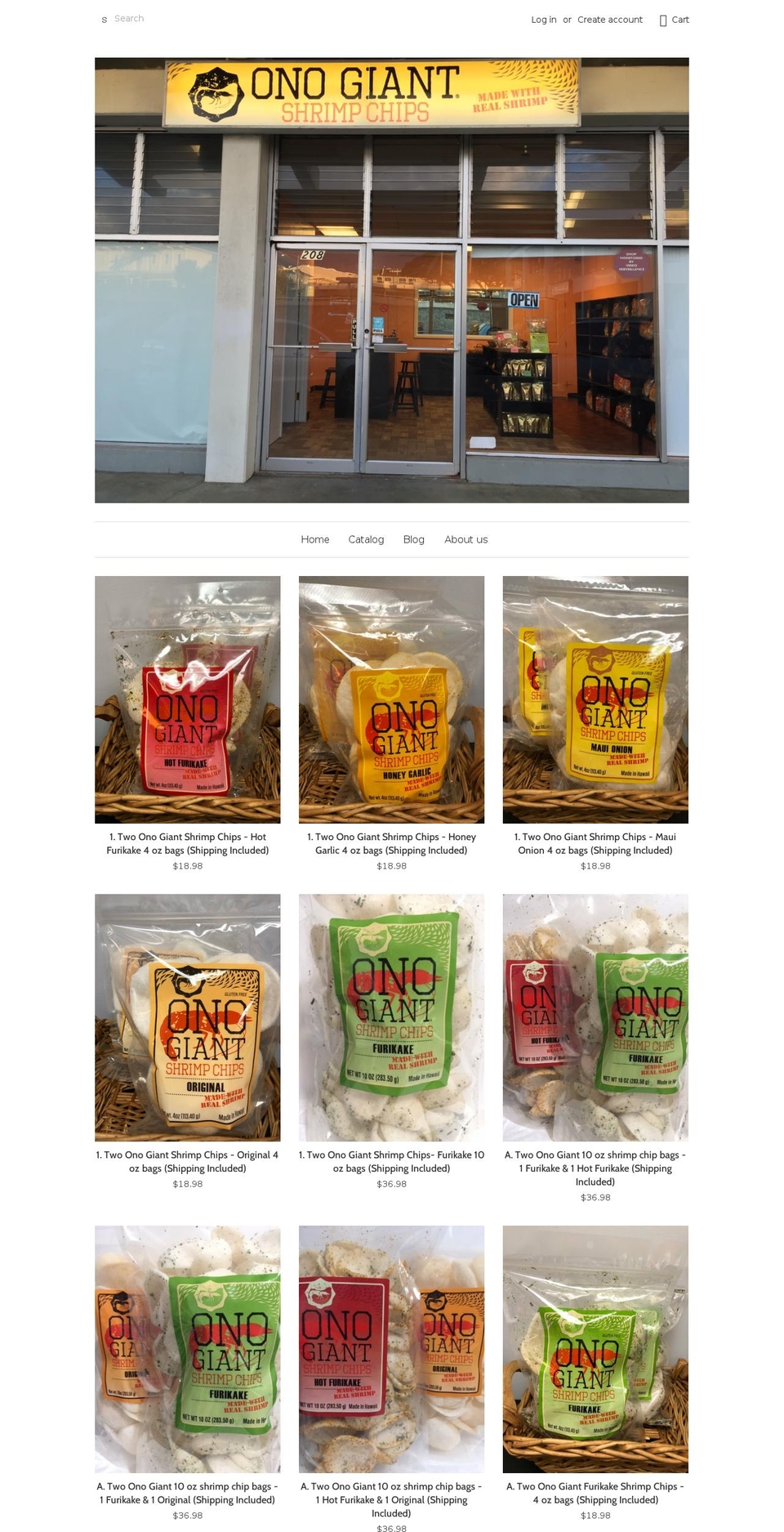 ono-giant-shrimp-chips.myshopify.com shopify website screenshot