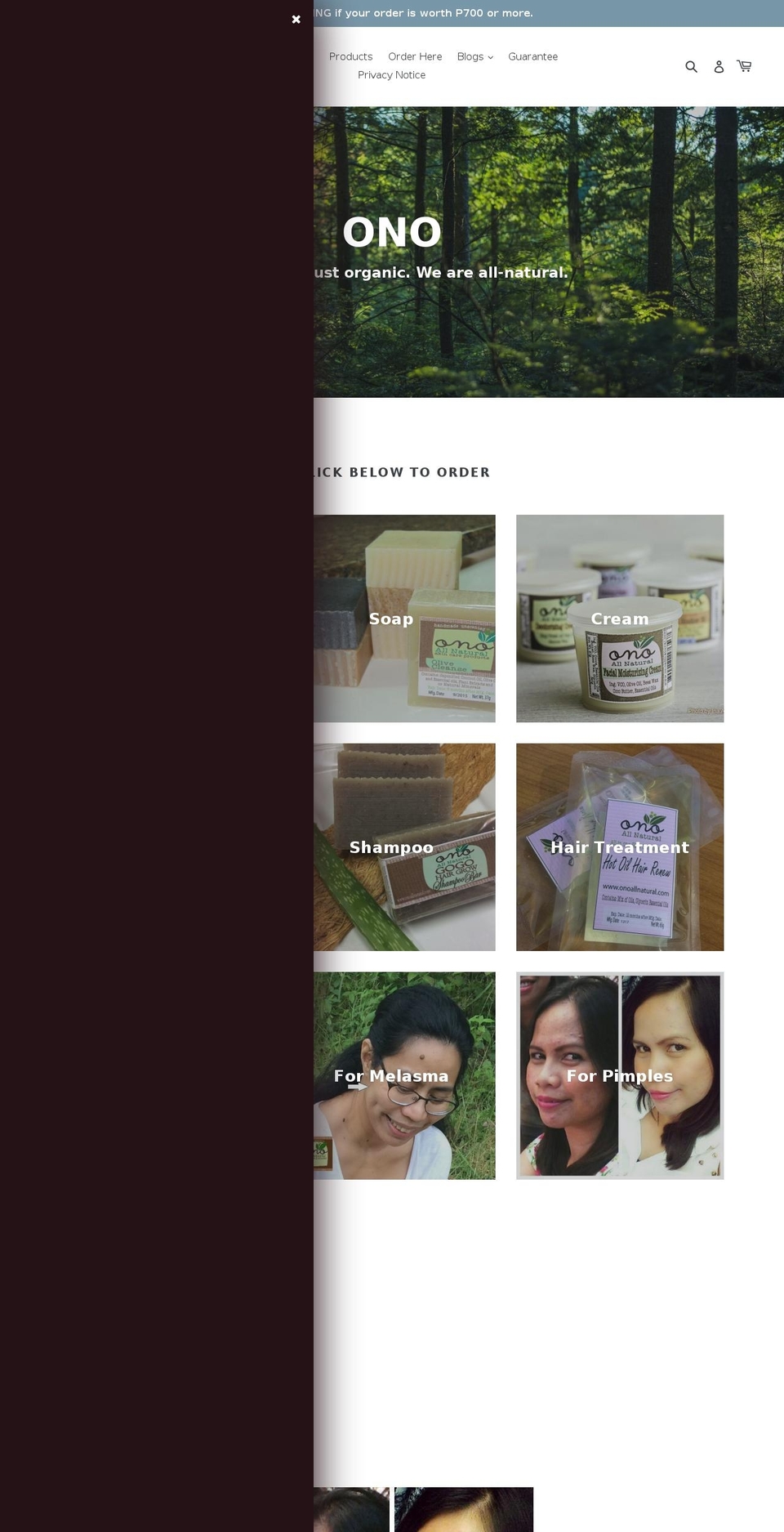 onoallnatural.biz shopify website screenshot