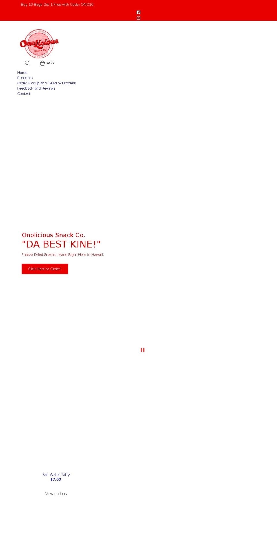 onolicioussnackco.com shopify website screenshot