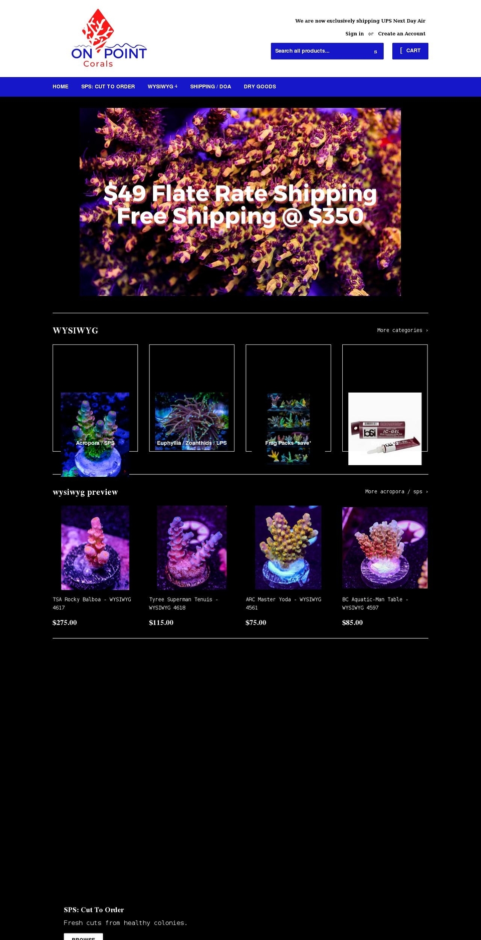 onpointcorals.com shopify website screenshot