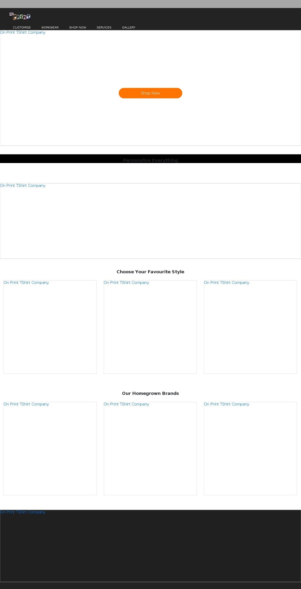 onprinttshirtcompany.com.au shopify website screenshot