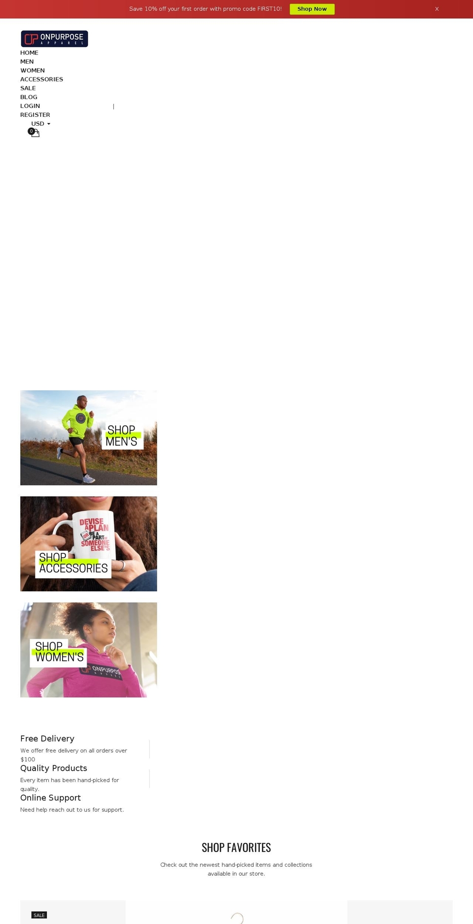 onpurposeapparel.com shopify website screenshot